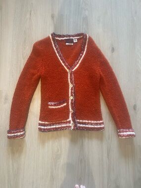 Textured v-neck cardigan rust/orange Sz M/L